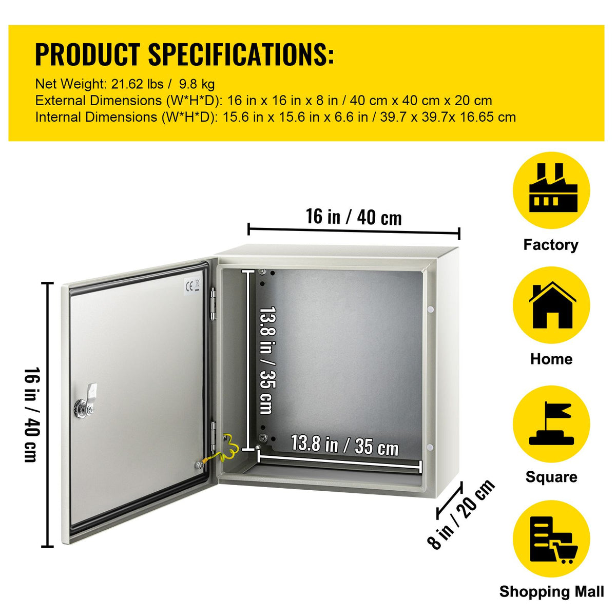 NEMA Steel Enclosure, 16 x 16 x 8\'\' NEMA 4X Steel Electrical Box, IP66 Waterproof & Dustproof, Outdoor/Indoor Electrical Junction Box, with Mounting Plate