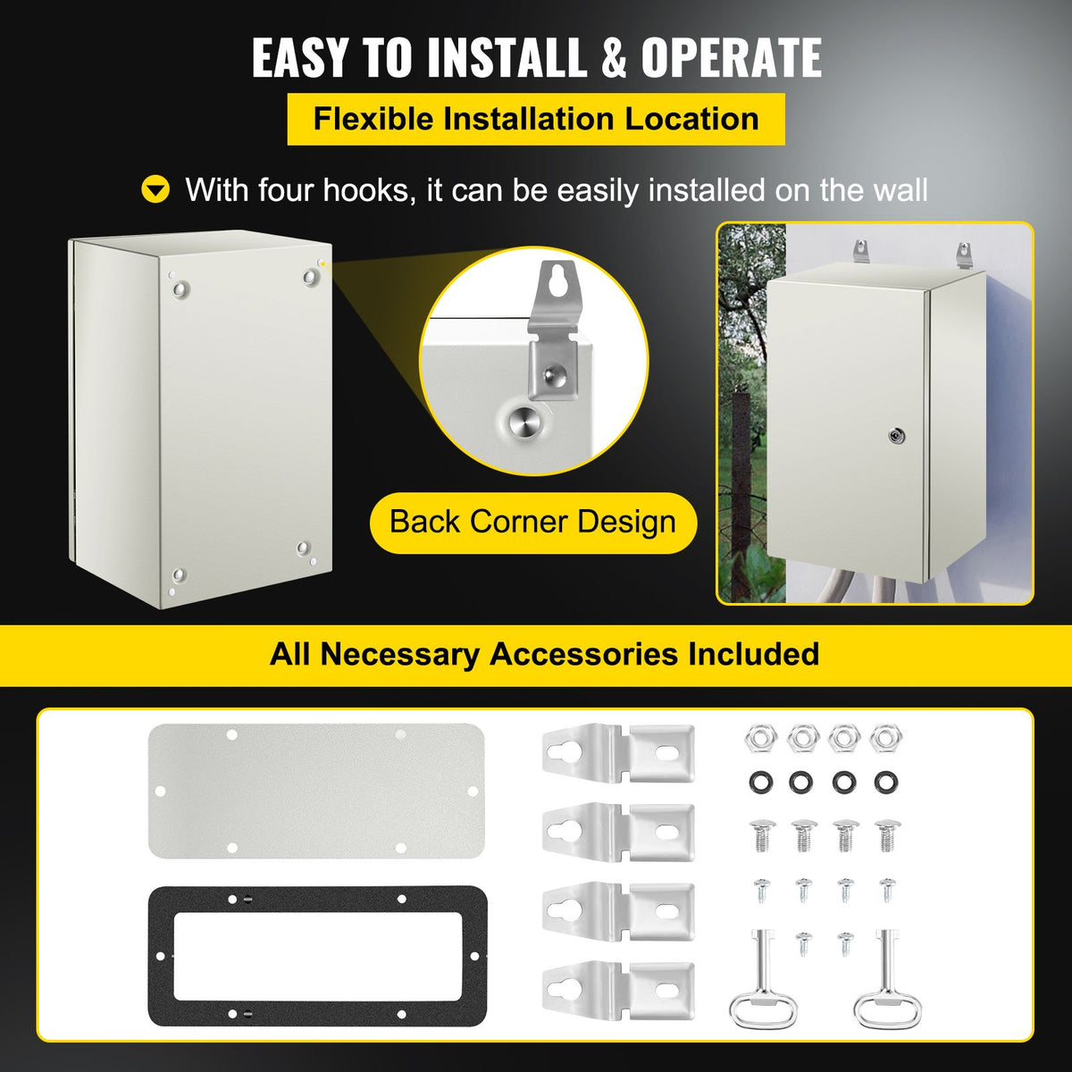 NEMA Steel Enclosure, 20 x 12 x 10\'\' NEMA 4X Steel Electrical Box, IP66 Waterproof & Dustproof, Outdoor/Indoor Electrical Junction Box, with Mounting Plate
