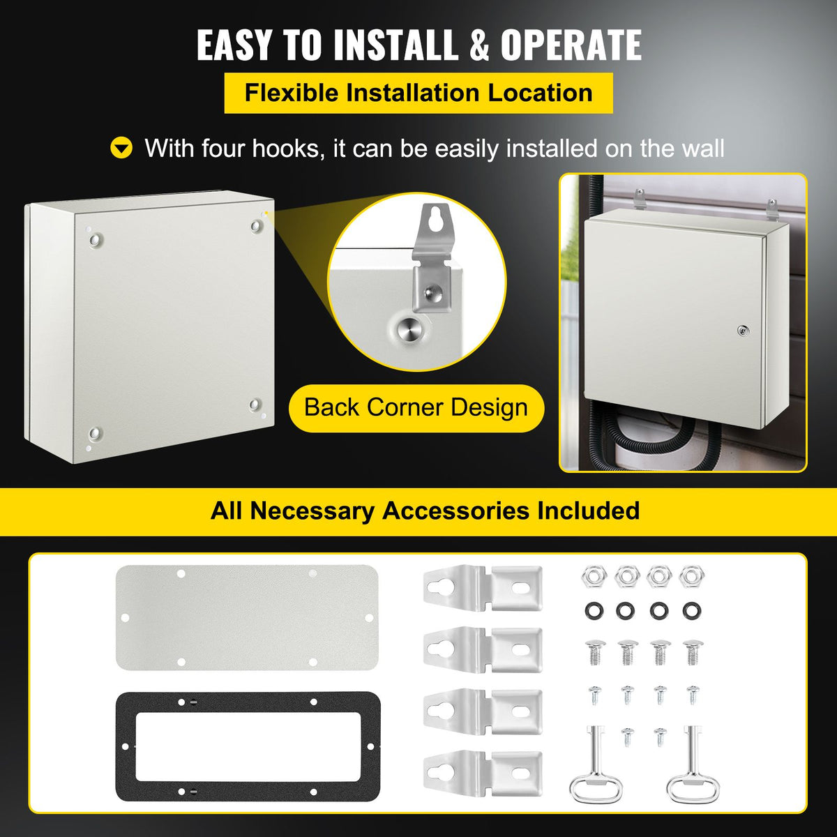 NEMA Steel Enclosure, 20 x 20 x 6\'\' NEMA 4X Steel Electrical Box, IP66 Waterproof & Dustproof, Outdoor/Indoor Electrical Junction Box, with Mounting Plate