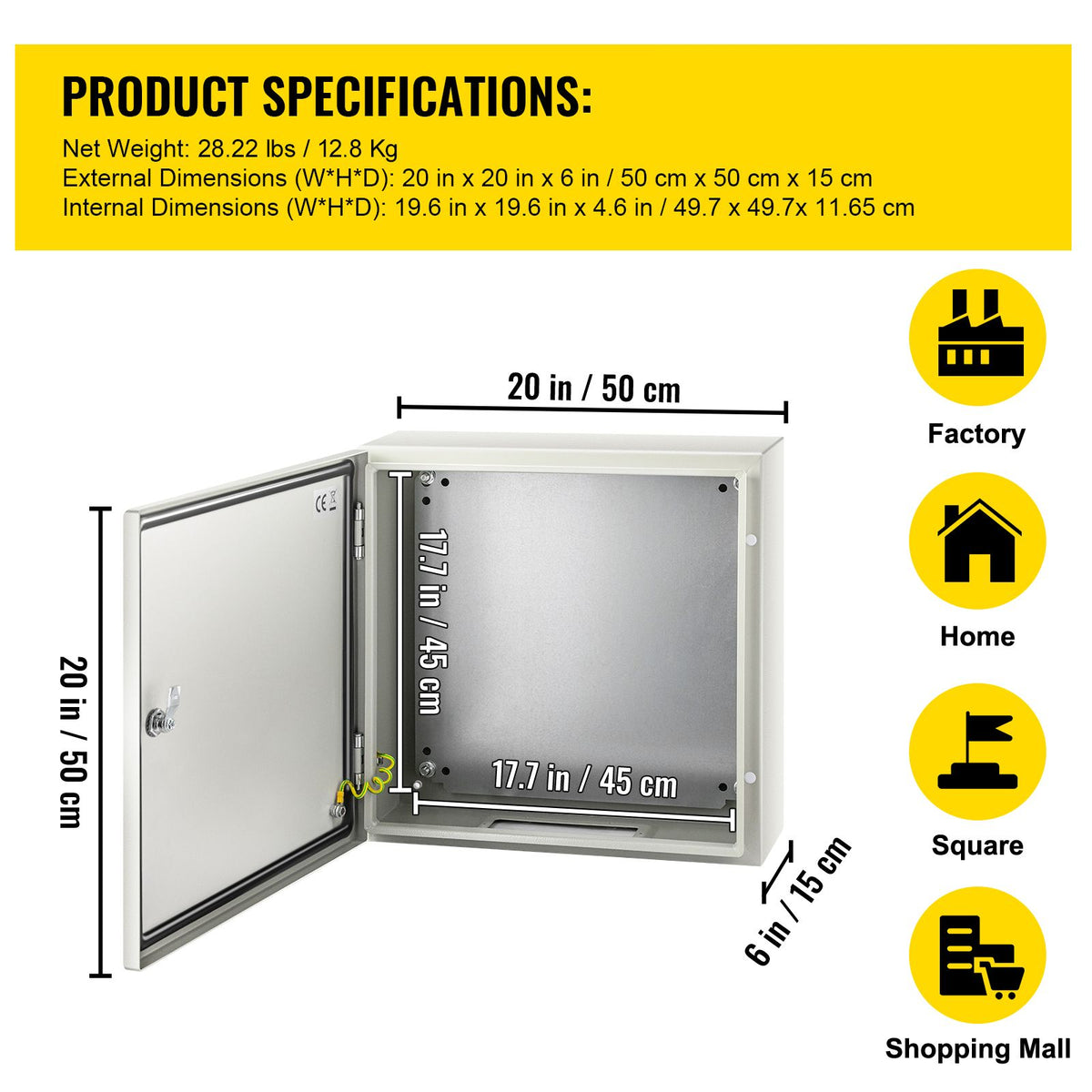 NEMA Steel Enclosure, 20 x 20 x 6\'\' NEMA 4X Steel Electrical Box, IP66 Waterproof & Dustproof, Outdoor/Indoor Electrical Junction Box, with Mounting Plate