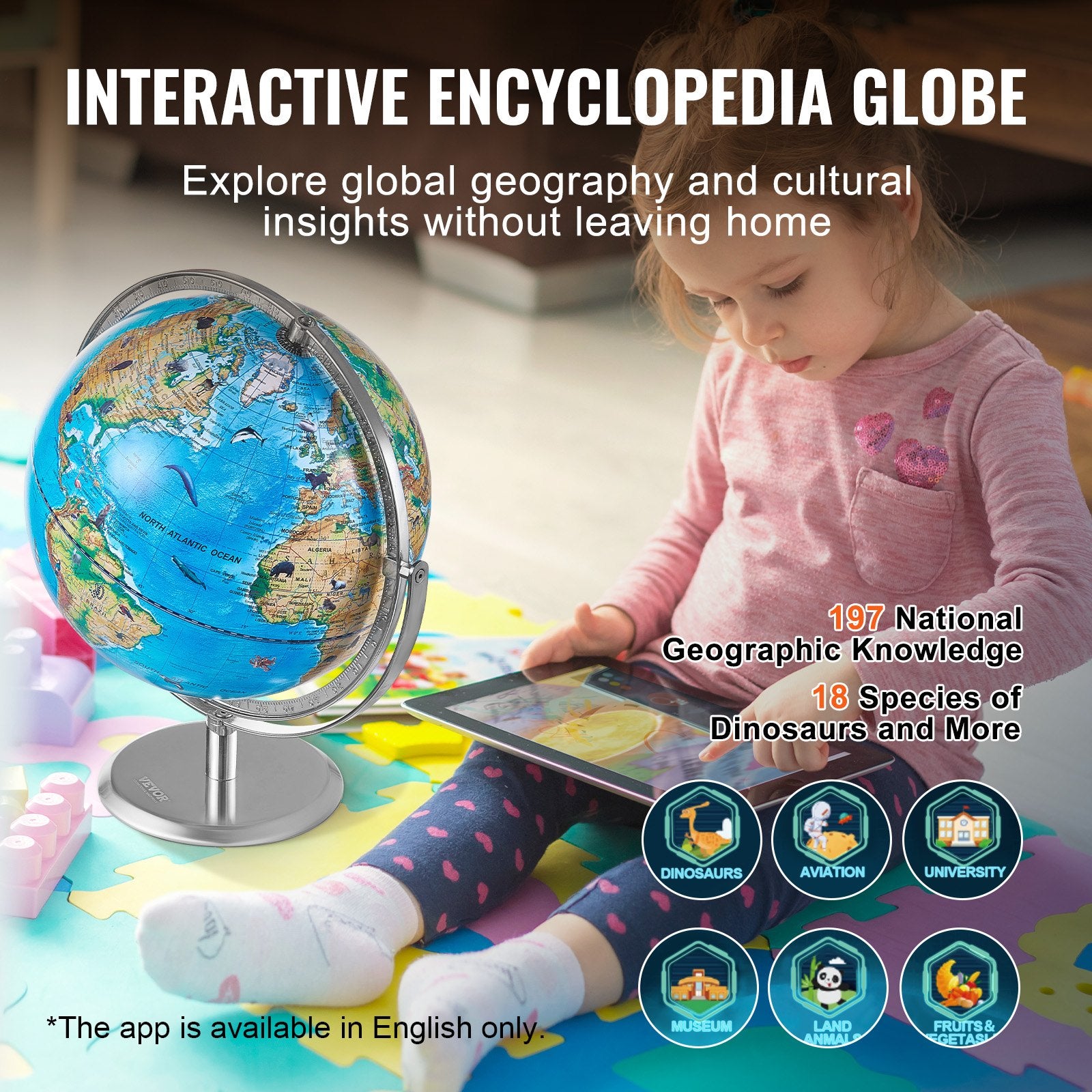 Outdoor Play Equipment: VEVOR Educational Globe for Kids, 254 mm, Interactive AR World Globe with AR Golden Globe APP LED Night Lighting Rotation, STEM Toy Gifts for Kids Compatible with Android or iOS Devices