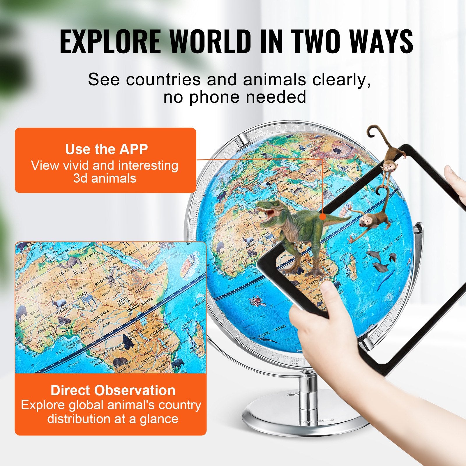 Outdoor Play Equipment: VEVOR Educational Globe for Kids, 254 mm, Interactive AR World Globe with AR Golden Globe APP LED Night Lighting Rotation, STEM Toy Gifts for Kids Compatible with Android or iOS Devices