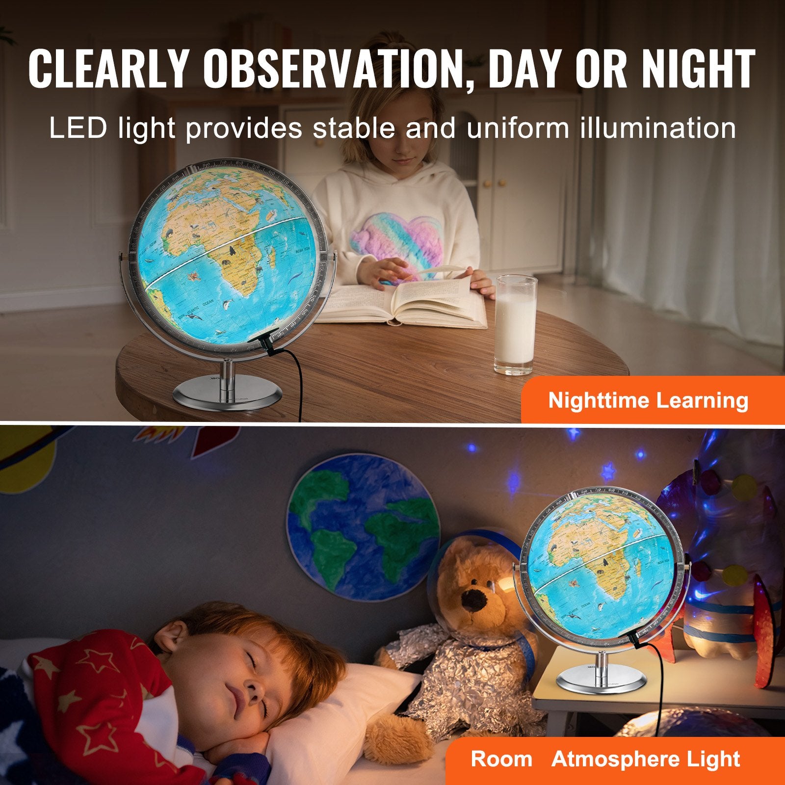 Outdoor Play Equipment: VEVOR Educational Globe for Kids, 254 mm, Interactive AR World Globe with AR Golden Globe APP LED Night Lighting Rotation, STEM Toy Gifts for Kids Compatible with Android or iOS Devices