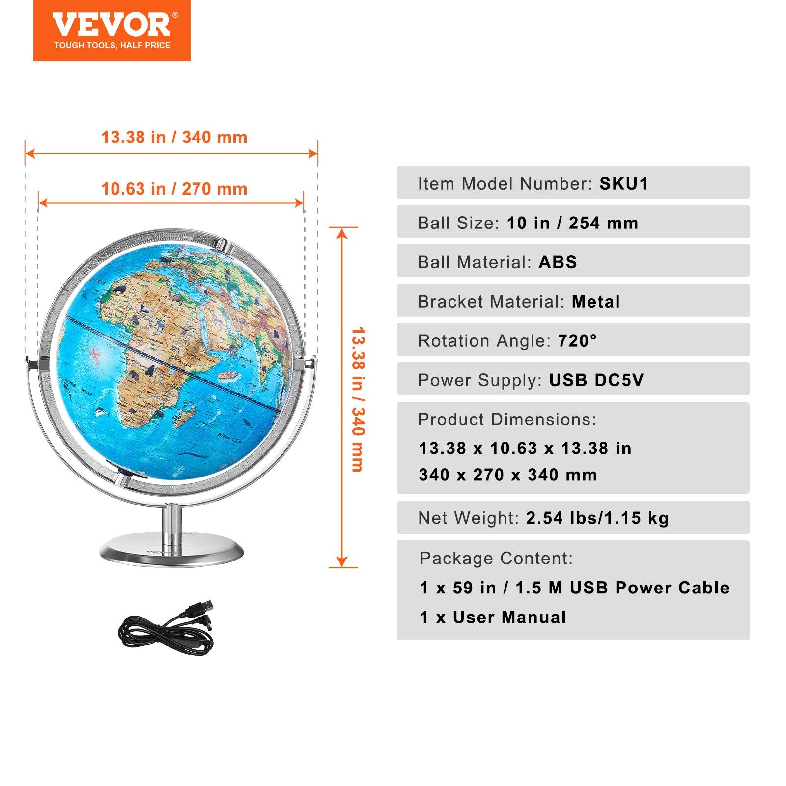 Outdoor Play Equipment: VEVOR Educational Globe for Kids, 254 mm, Interactive AR World Globe with AR Golden Globe APP LED Night Lighting Rotation, STEM Toy Gifts for Kids Compatible with Android or iOS Devices