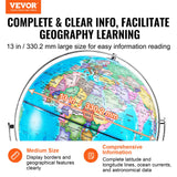 Gardening Tools: VEVOR Rotating World Globe with Stand, 330.2 mm, Educational Geographic Globe with Precise Time Zone ABS Material, Spinning Globe for Kids Children Learning Classroom Geography Education
