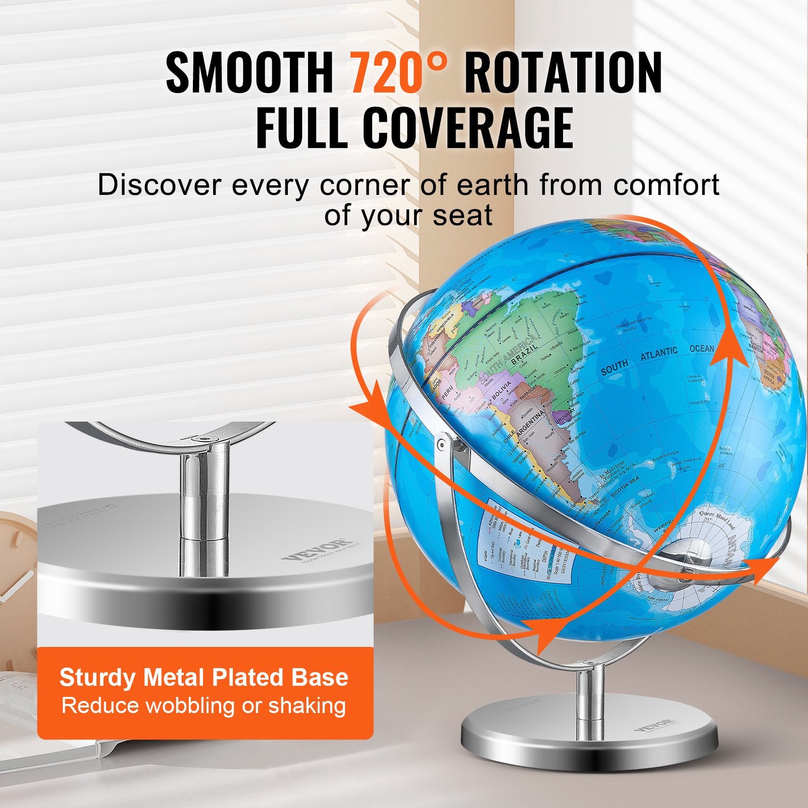 Gardening Tools: VEVOR Rotating World Globe with Stand, 330.2 mm, Educational Geographic Globe with Precise Time Zone ABS Material, Spinning Globe for Kids Children Learning Classroom Geography Education