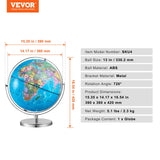 Gardening Tools: VEVOR Rotating World Globe with Stand, 330.2 mm, Educational Geographic Globe with Precise Time Zone ABS Material, Spinning Globe for Kids Children Learning Classroom Geography Education