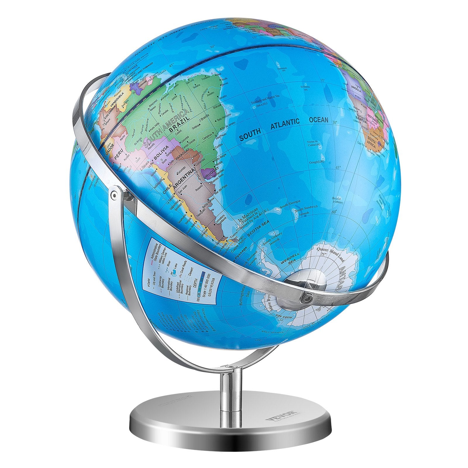 Gardening Tools: VEVOR Rotating World Globe with Stand, 330.2 mm, Educational Geographic Globe with Precise Time Zone ABS Material, Spinning Globe for Kids Children Learning Classroom Geography Education