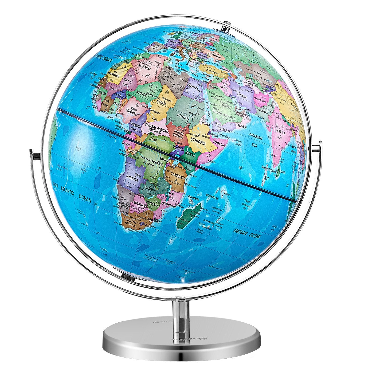Gardening Tools: VEVOR Rotating World Globe with Stand, 330.2 mm, Educational Geographic Globe with Precise Time Zone ABS Material, Spinning Globe for Kids Children Learning Classroom Geography Education