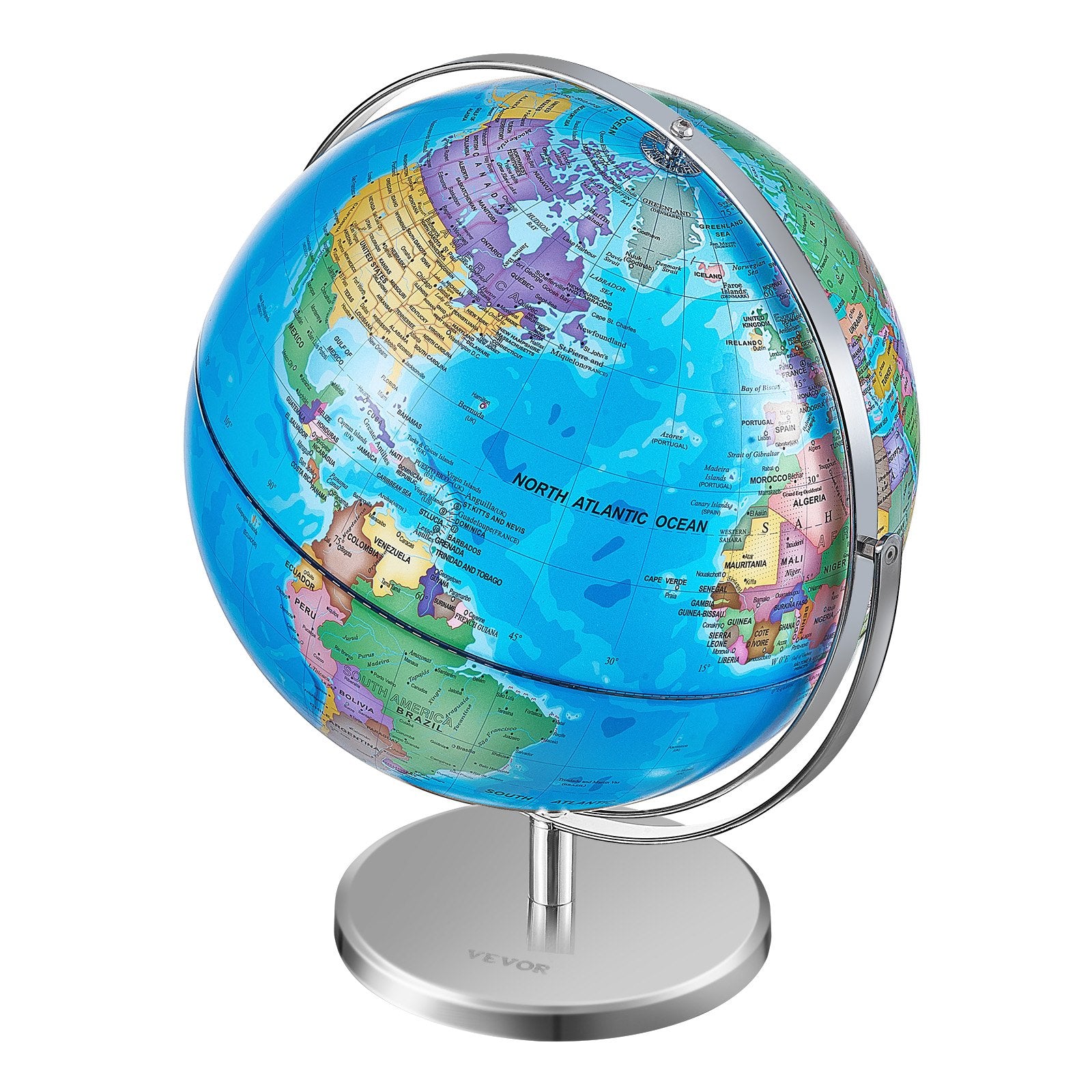 Gardening Tools: VEVOR Rotating World Globe with Stand, 330.2 mm, Educational Geographic Globe with Precise Time Zone ABS Material, Spinning Globe for Kids Children Learning Classroom Geography Education