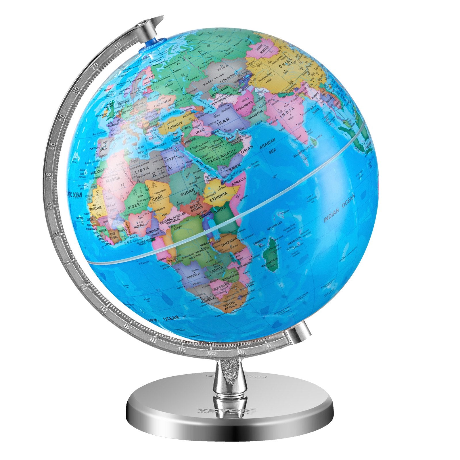 Gardening Tools: VEVOR Rotating World Globe with Stand, 203.2 mm, Educational Geographic Globe with Precise Time Zone ABS Material, 360° Spinning Globe for Kids Children Learning Classroom Geography Education