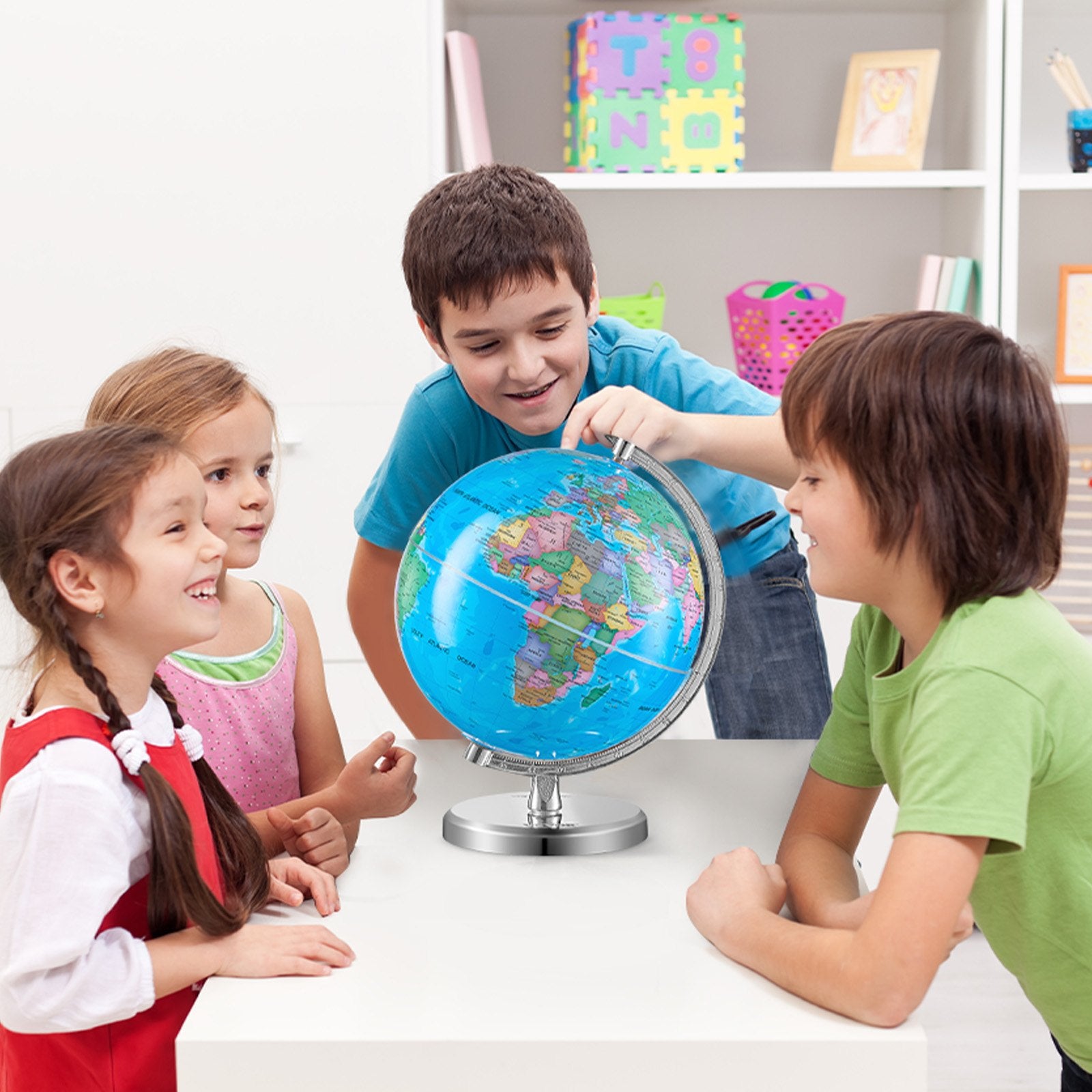 Gardening Tools: VEVOR Rotating World Globe with Stand, 203.2 mm, Educational Geographic Globe with Precise Time Zone ABS Material, 360° Spinning Globe for Kids Children Learning Classroom Geography Education
