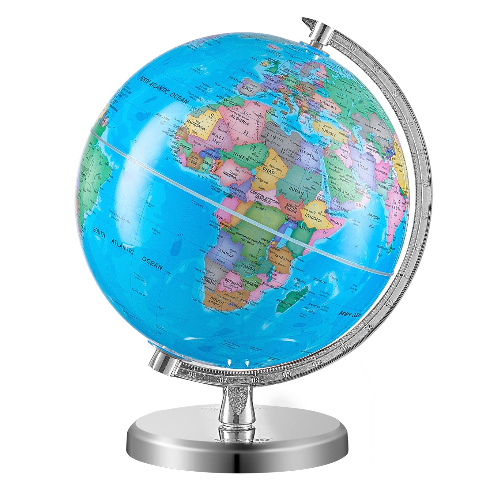 Gardening Tools: VEVOR Rotating World Globe with Stand, 203.2 mm, Educational Geographic Globe with Precise Time Zone ABS Material, 360° Spinning Globe for Kids Children Learning Classroom Geography Education