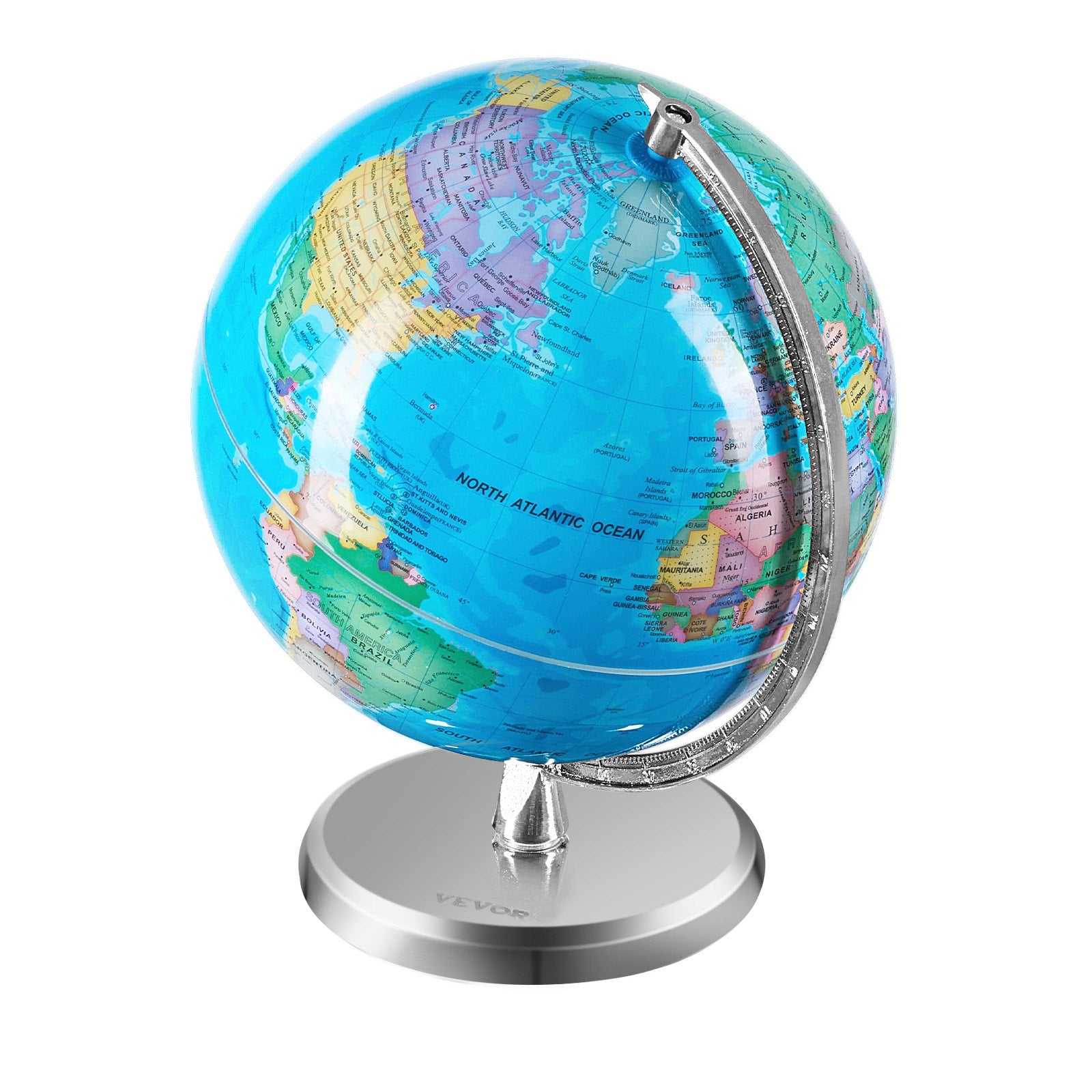 Gardening Tools: VEVOR Rotating World Globe with Stand, 203.2 mm, Educational Geographic Globe with Precise Time Zone ABS Material, 360° Spinning Globe for Kids Children Learning Classroom Geography Education