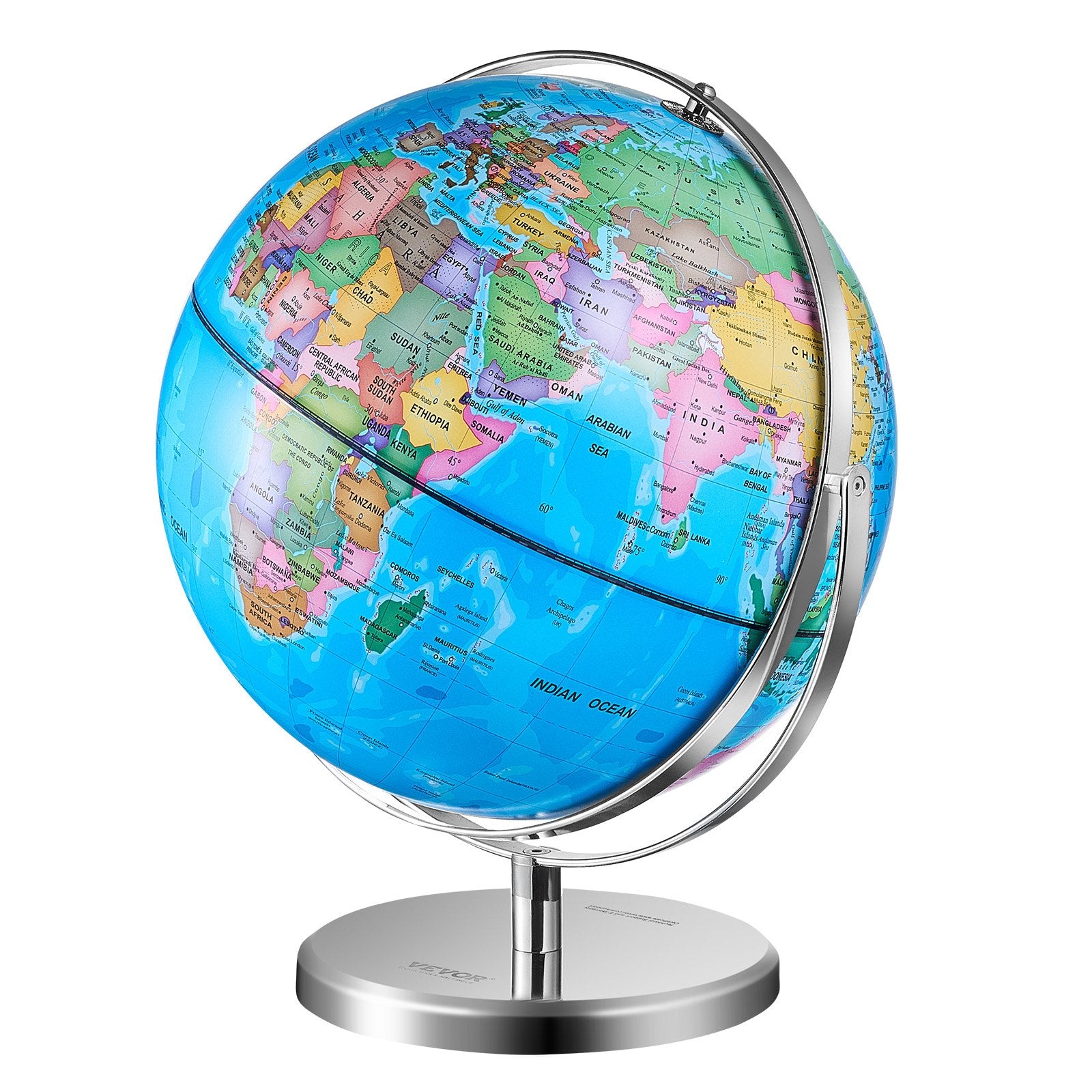 Gardening Tools: VEVOR Illuminated World Globe with Stand, 228.6 mm, Educational Earth Globe with Stable Heavy Metal Base and LED Constellation Night Light HD Printed Map, Spinning for Kids Classroom Learning