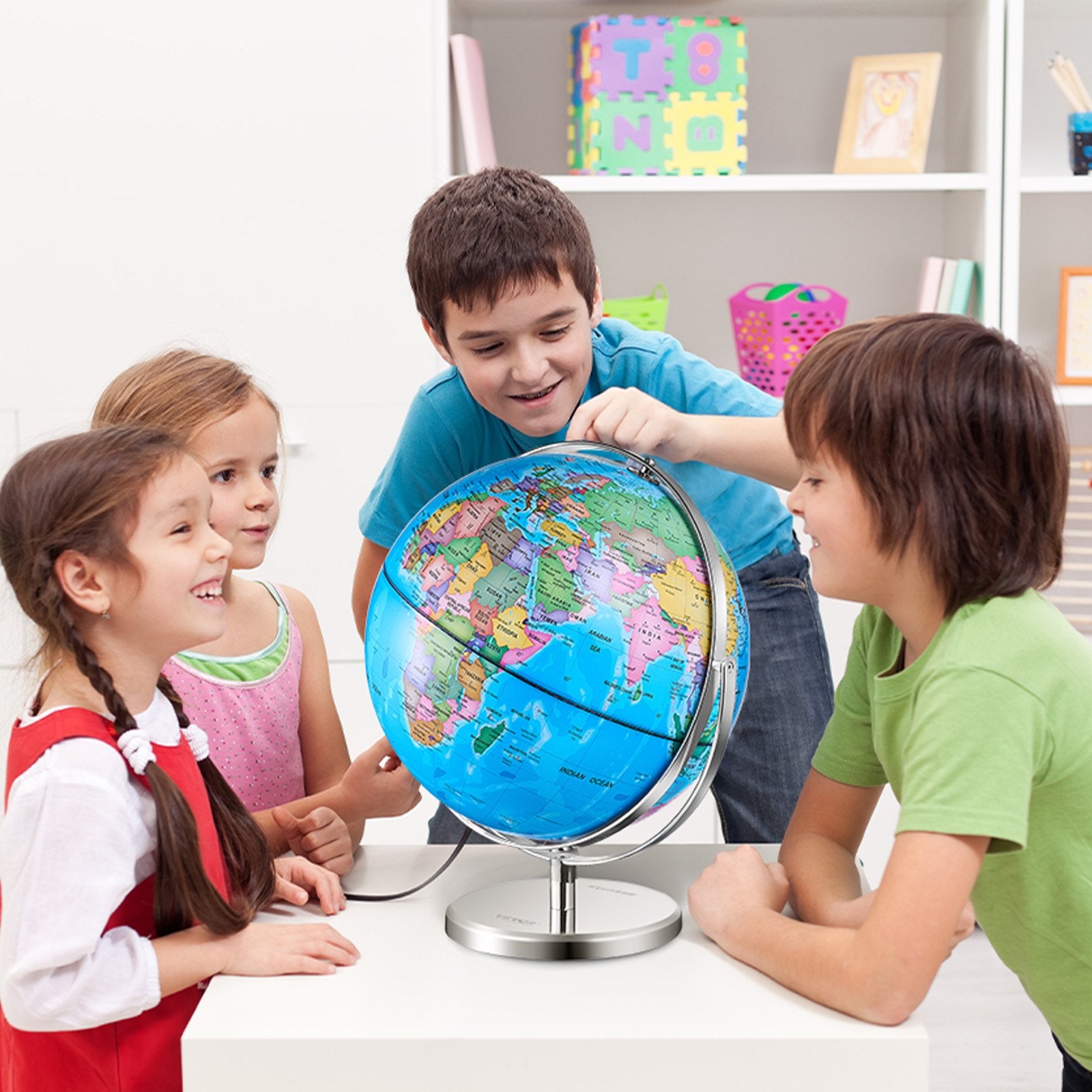 Gardening Tools: VEVOR Illuminated World Globe with Stand, 228.6 mm, Educational Earth Globe with Stable Heavy Metal Base and LED Constellation Night Light HD Printed Map, Spinning for Kids Classroom Learning