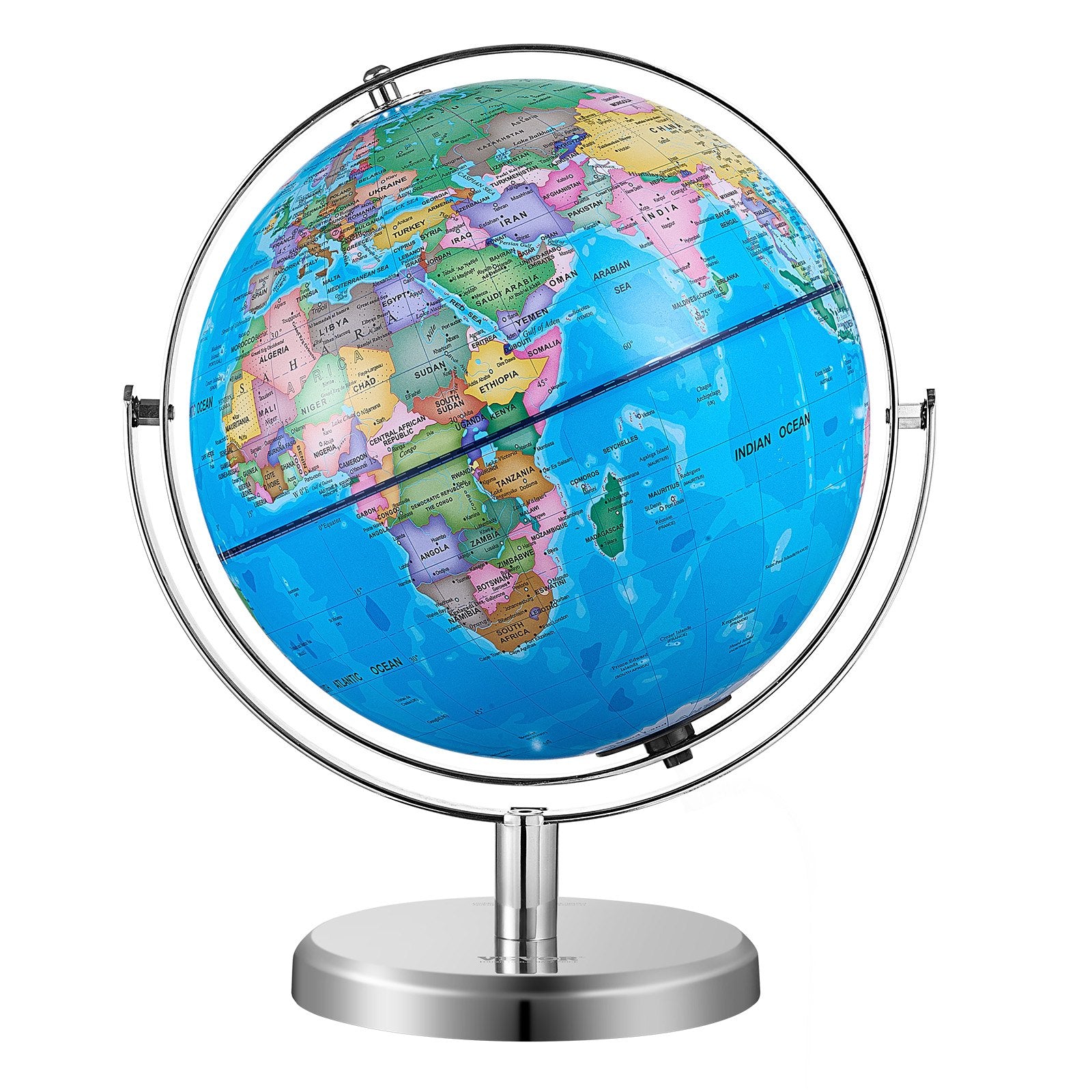 Gardening Tools: VEVOR Illuminated World Globe with Stand, 228.6 mm, Educational Earth Globe with Stable Heavy Metal Base and LED Constellation Night Light HD Printed Map, Spinning for Kids Classroom Learning
