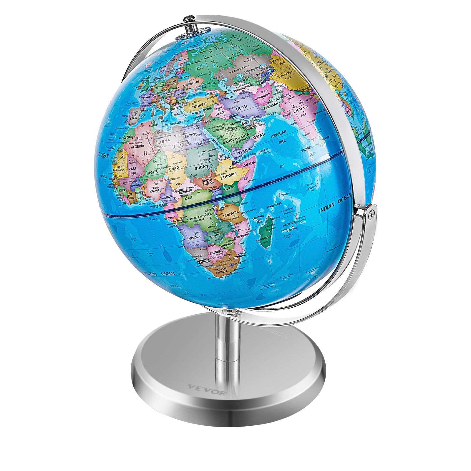 Gardening Tools: VEVOR Illuminated World Globe with Stand, 228.6 mm, Educational Earth Globe with Stable Heavy Metal Base and LED Constellation Night Light HD Printed Map, Spinning for Kids Classroom Learning