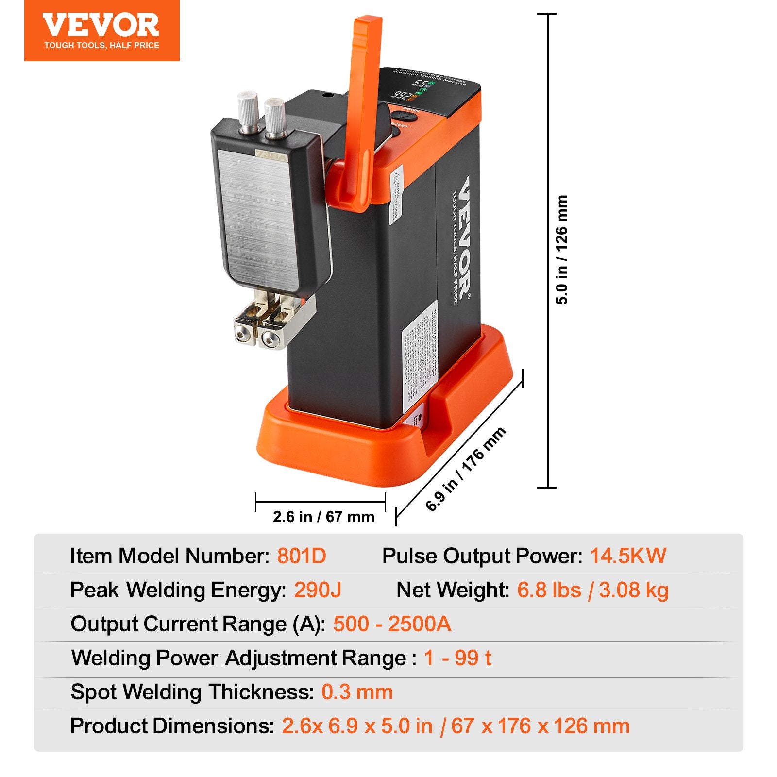 Power Drills & Accessories: VEVOR 801D Battery Spot Welder 14.5KW Capacitor Energy Storage Pulse Spot Welder