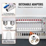 Automotive Repair & Speciality Tools: VEVOR 12-Branch Radiant Heat Manifold, 1/2" PEX Tubing Manifold, Stainless Steel PEX Manifold for Hydronic Radiant Floor Heating, Radiant Heat PEX Manifold Kit with 1/2" Adapters Included