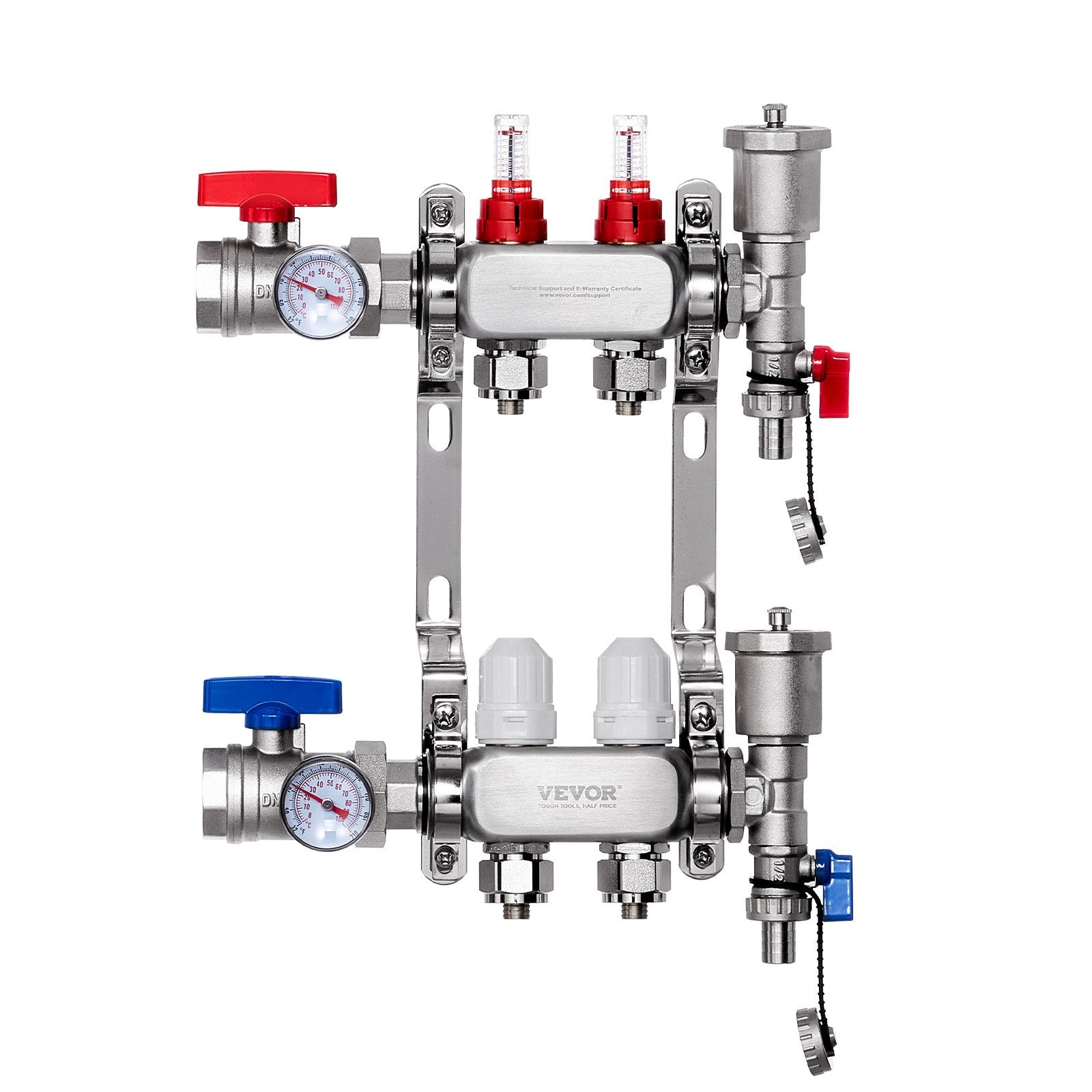 Automotive Repair & Speciality Tools: VEVOR 2-Branch Radiant Heat Manifold, 1/2" PEX Tubing Manifold, Stainless Steel PEX Manifold for Hydronic Radiant Floor Heating, Radiant Heat PEX Manifold Kit with 1/2" Adapters Included