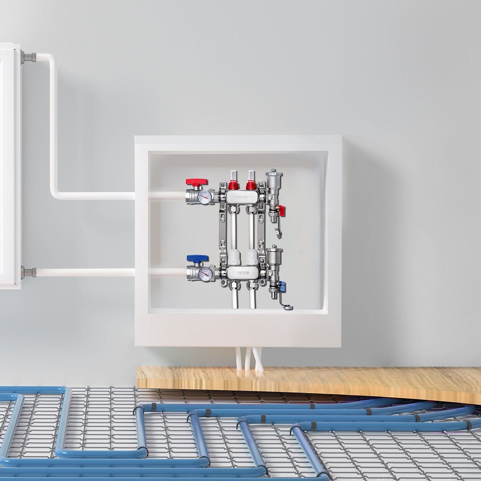Automotive Repair & Speciality Tools: VEVOR 2-Branch Radiant Heat Manifold, 1/2" PEX Tubing Manifold, Stainless Steel PEX Manifold for Hydronic Radiant Floor Heating, Radiant Heat PEX Manifold Kit with 1/2" Adapters Included