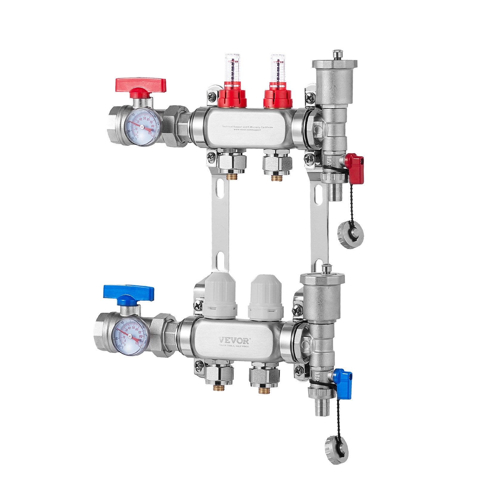 Automotive Repair & Speciality Tools: VEVOR 2-Branch Radiant Heat Manifold, 1/2" PEX Tubing Manifold, Stainless Steel PEX Manifold for Hydronic Radiant Floor Heating, Radiant Heat PEX Manifold Kit with 1/2" Adapters Included
