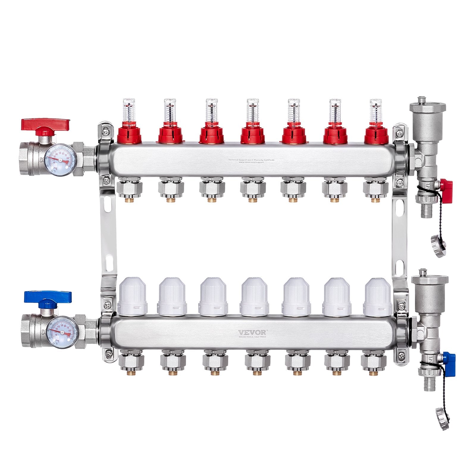 Automotive Repair & Speciality Tools: VEVOR 7-Branch Radiant Heat Manifold, 1/2" PEX Tubing Manifold, Stainless Steel PEX Manifold for Hydronic Radiant Floor Heating, Radiant Heat PEX Manifold Kit with 1/2" Adapters Included