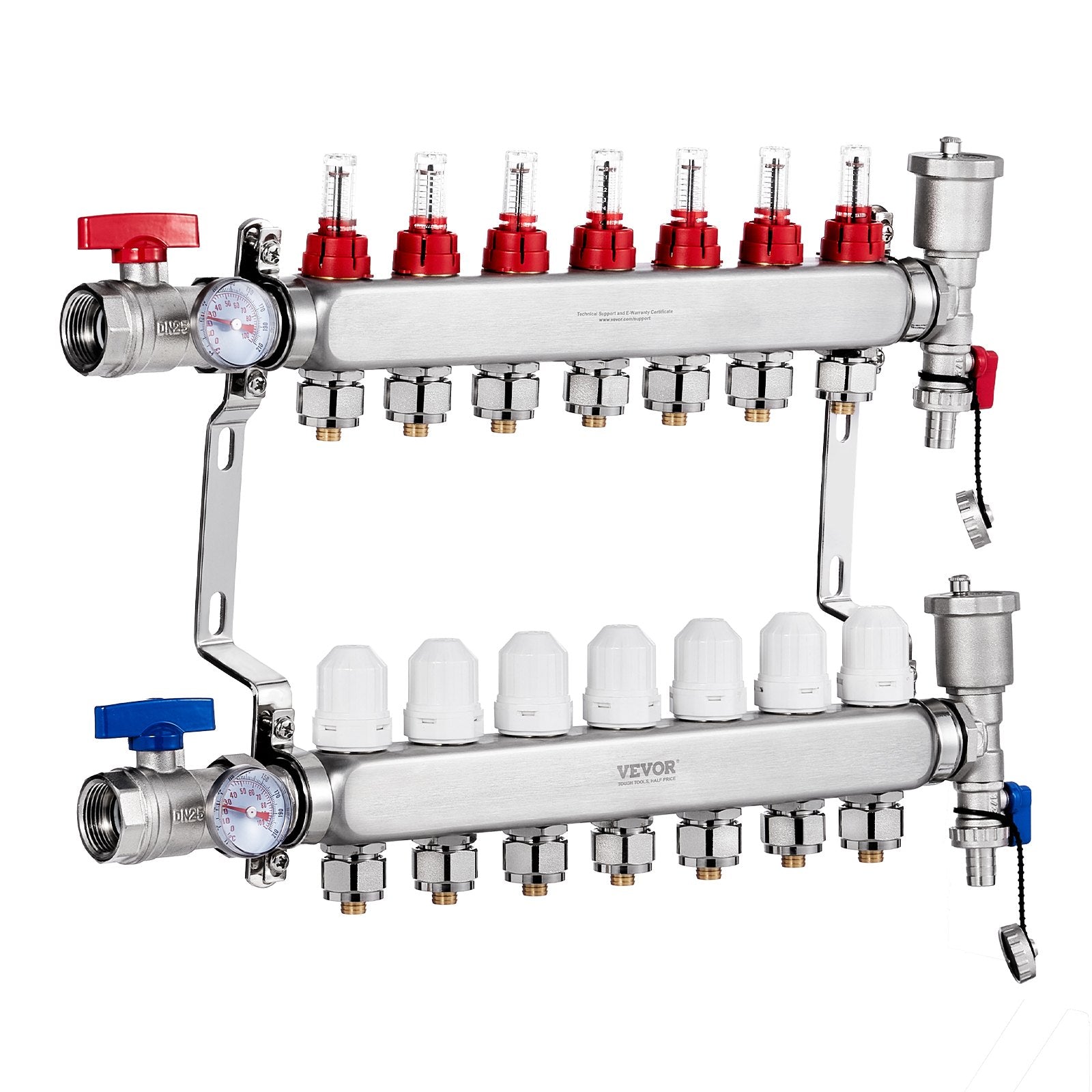 Automotive Repair & Speciality Tools: VEVOR 7-Branch Radiant Heat Manifold, 1/2" PEX Tubing Manifold, Stainless Steel PEX Manifold for Hydronic Radiant Floor Heating, Radiant Heat PEX Manifold Kit with 1/2" Adapters Included