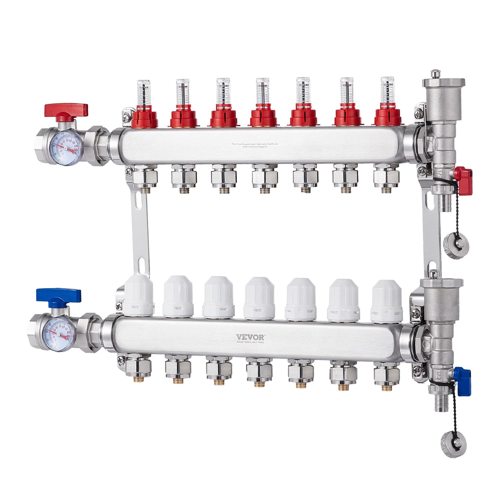 Automotive Repair & Speciality Tools: VEVOR 7-Branch Radiant Heat Manifold, 1/2" PEX Tubing Manifold, Stainless Steel PEX Manifold for Hydronic Radiant Floor Heating, Radiant Heat PEX Manifold Kit with 1/2" Adapters Included