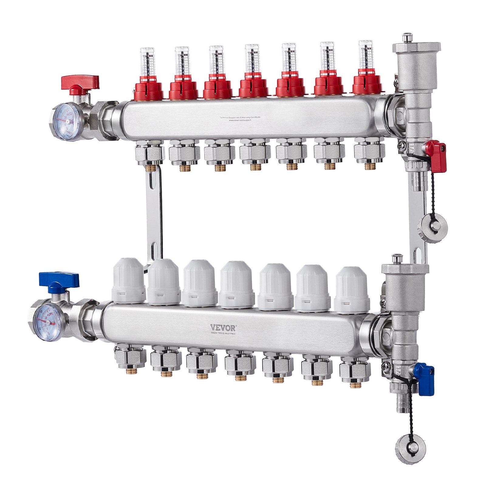 Automotive Repair & Speciality Tools: VEVOR 7-Branch Radiant Heat Manifold, 1/2" PEX Tubing Manifold, Stainless Steel PEX Manifold for Hydronic Radiant Floor Heating, Radiant Heat PEX Manifold Kit with 1/2" Adapters Included