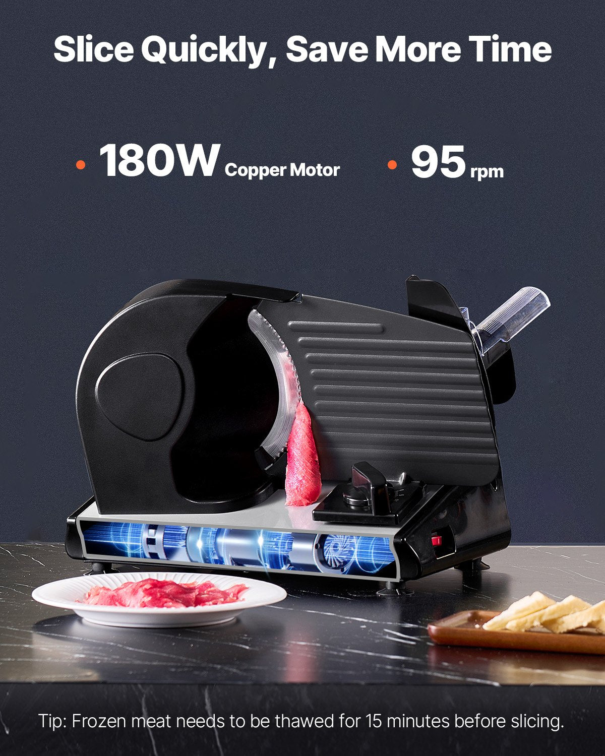 Meat Slicer 180W 190 mm Electric Deli Food Slicer for Meat Bread Cheese
