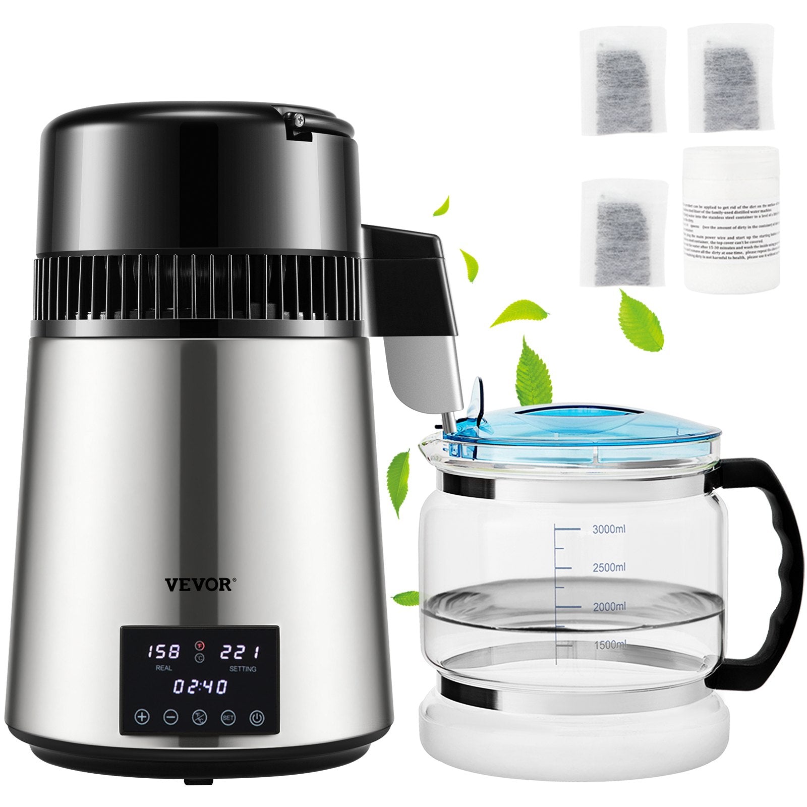 Distilling & Brewing: VEVOR 4L Water Distiller 1.5L/H Distilled Water Maker Timing Dual-Temp Silver
