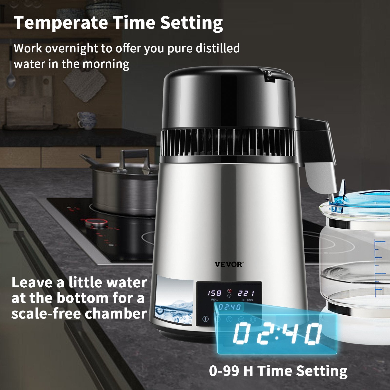 Distilling & Brewing: VEVOR 4L Water Distiller 1.5L/H Distilled Water Maker Timing Dual-Temp Silver