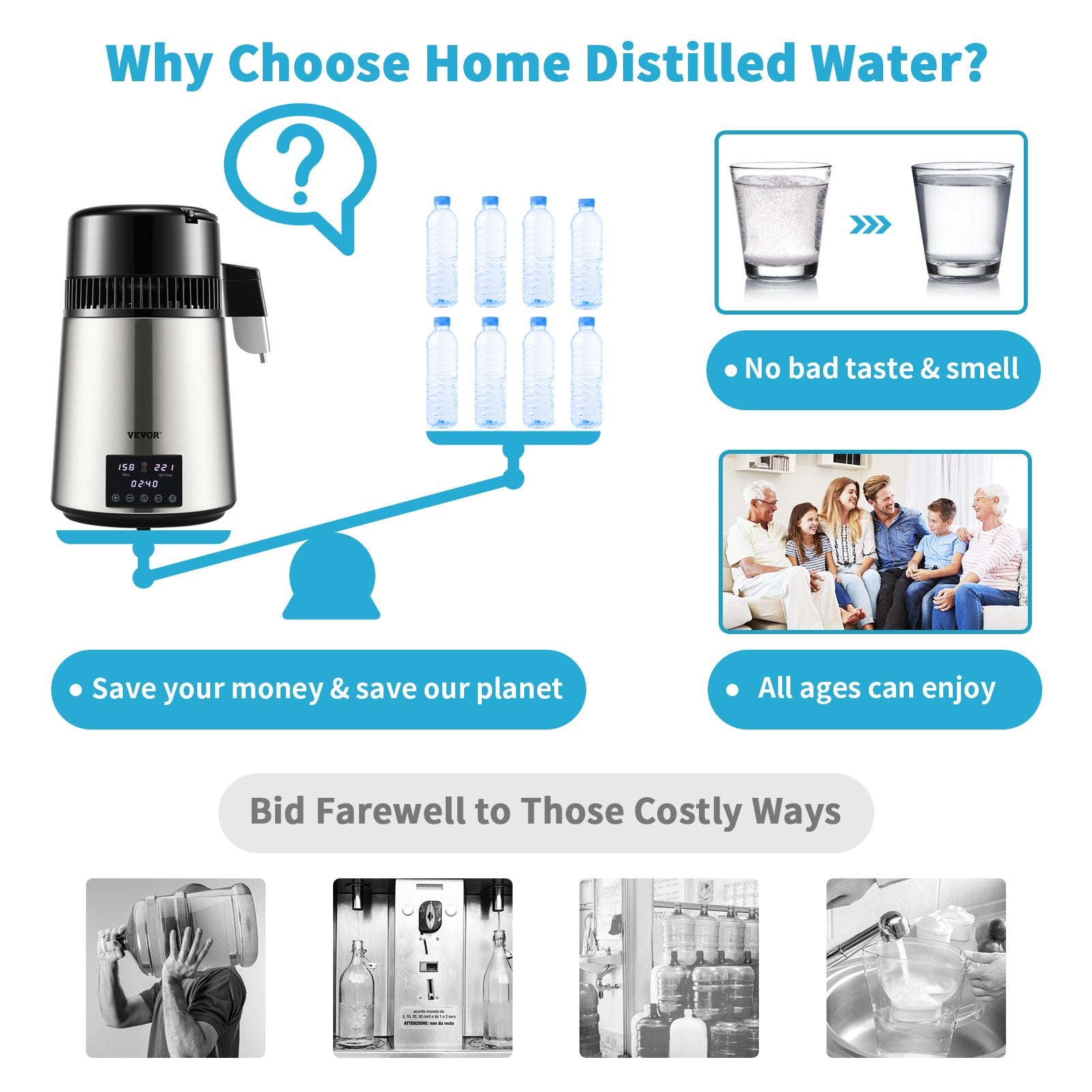 Distilling & Brewing: VEVOR 4L Water Distiller 1.5L/H Distilled Water Maker Timing Dual-Temp Silver