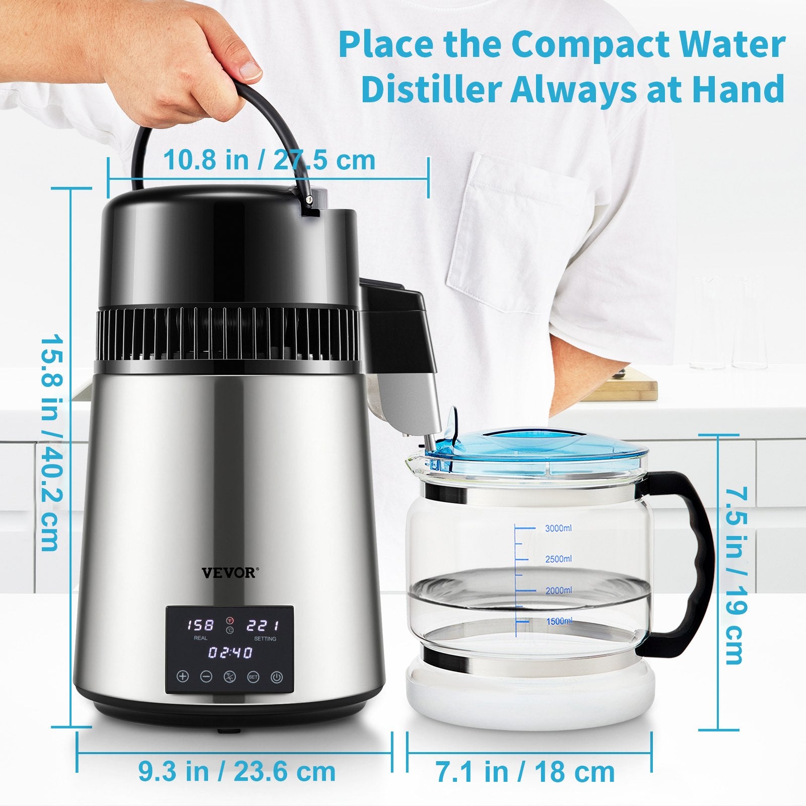 Distilling & Brewing: VEVOR 4L Water Distiller 1.5L/H Distilled Water Maker Timing Dual-Temp Silver