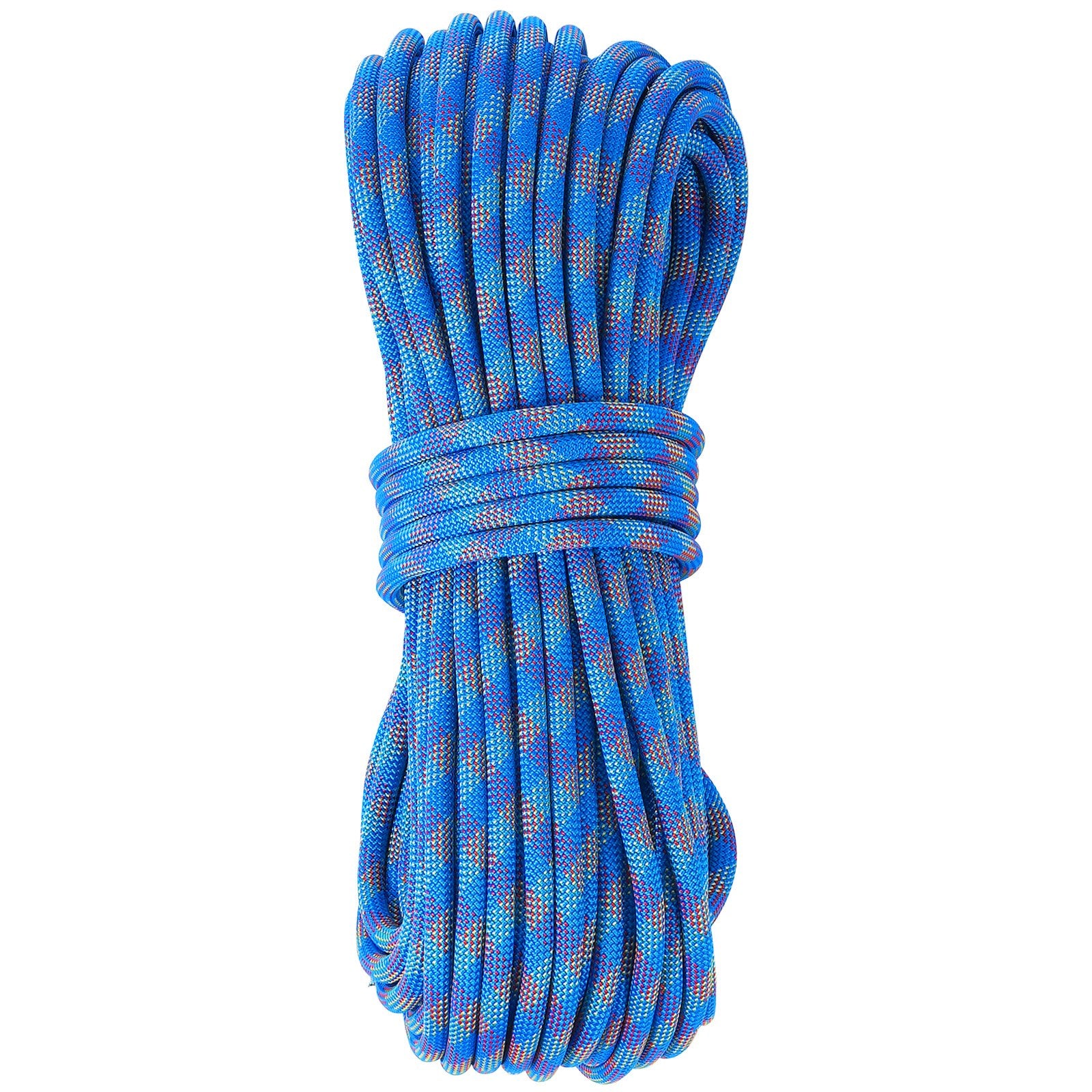 10.2mm Dynamic Climbing Rope, 40M(131ft) Outdoor Rock Climbing Rope 25KN Breaking Tension, Stretchable Fiber Rope with Steel Snap Hooks for Escape, Rappelling, Fire Rescue, Blue