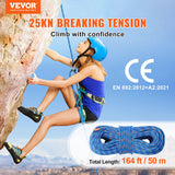 Gym Equipment & Accessories: VEVOR 10.2mm Dynamic Climbing Rope, 50M(164ft) Outdoor Rock Climbing Rope 25KN Breaking Tension, Stretchable Fiber Rope with Steel Snap Hooks for Escape, Rappelling, Fire Rescue, Blue