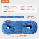 Gym Equipment & Accessories: VEVOR 10.2mm Dynamic Climbing Rope, 50M(164ft) Outdoor Rock Climbing Rope 25KN Breaking Tension, Stretchable Fiber Rope with Steel Snap Hooks for Escape, Rappelling, Fire Rescue, Blue