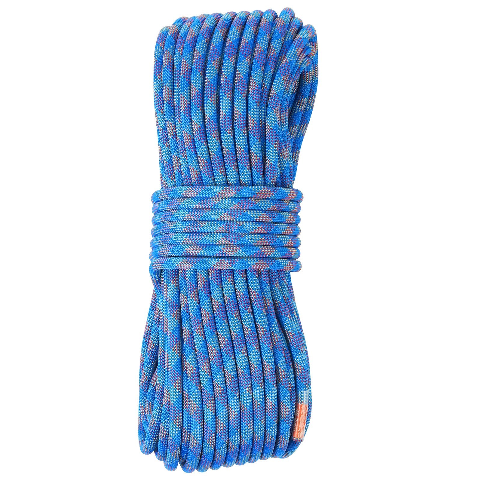 10.2mm Dynamic Climbing Rope, 50M(164ft) Outdoor Rock Climbing Rope 25KN Breaking Tension, Stretchable Fiber Rope with Steel Snap Hooks for Escape, Rappelling, Fire Rescue, Blue