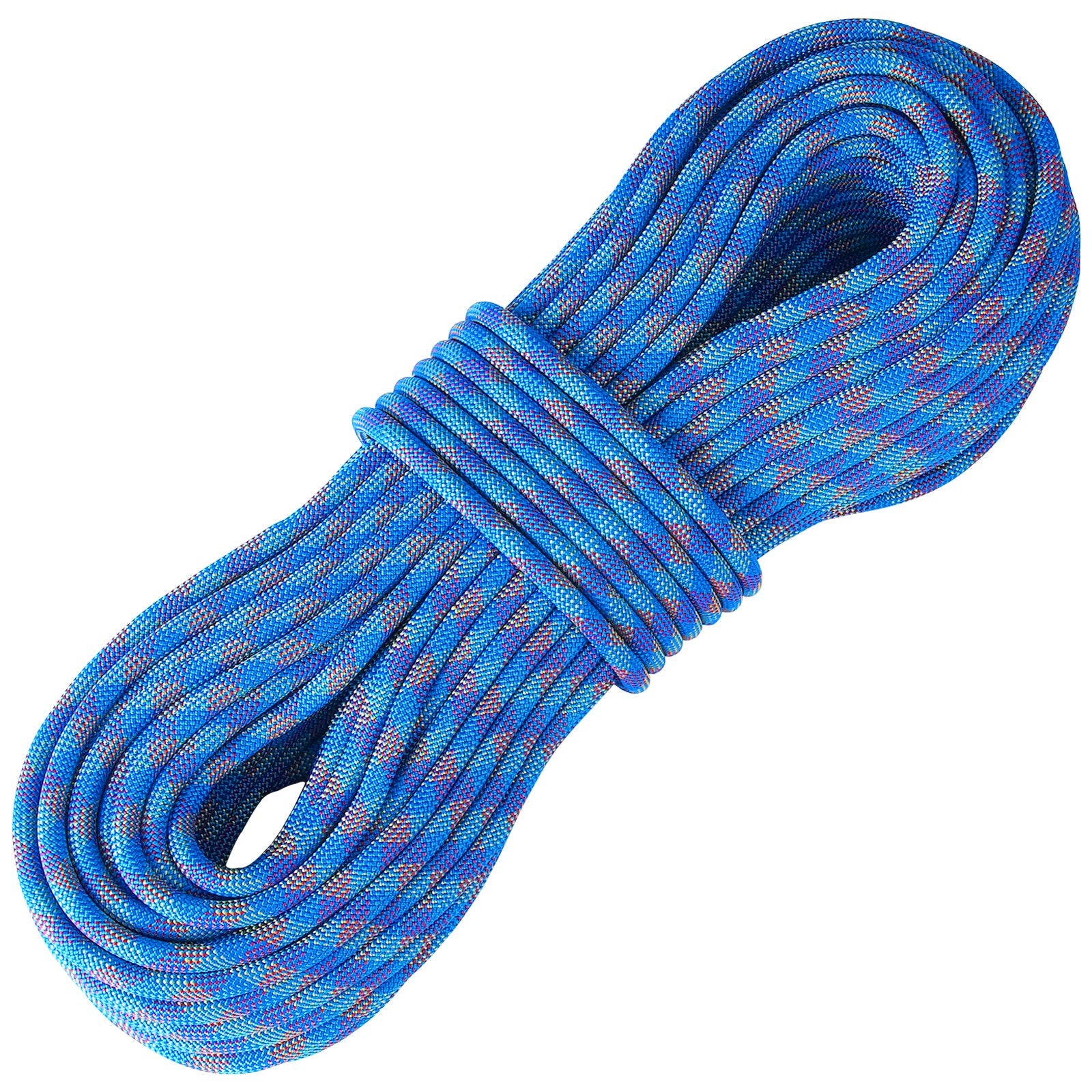 10.2mm Dynamic Climbing Rope, 60M(197ft) Outdoor Rock Climbing Rope 25KN Breaking Tension, Stretchable Fiber Rope with Steel Snap Hooks for Escape, Rappelling, Fire Rescue, Blue