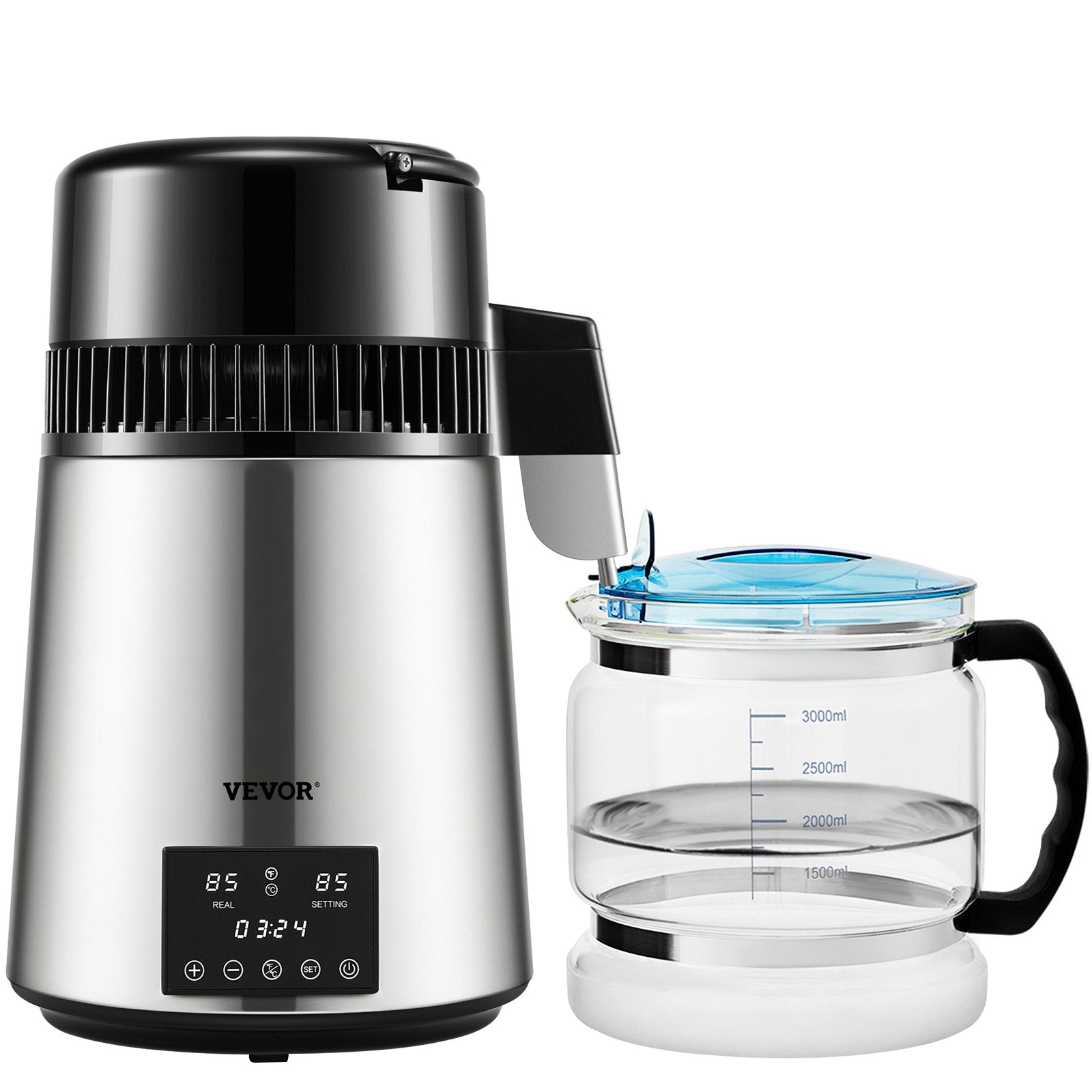 Fountain & Ponds Accessories: VEVOR 4L Water Distiller Distilled Water Maker 1 L/H w/ Timing Dual-Temp Silver