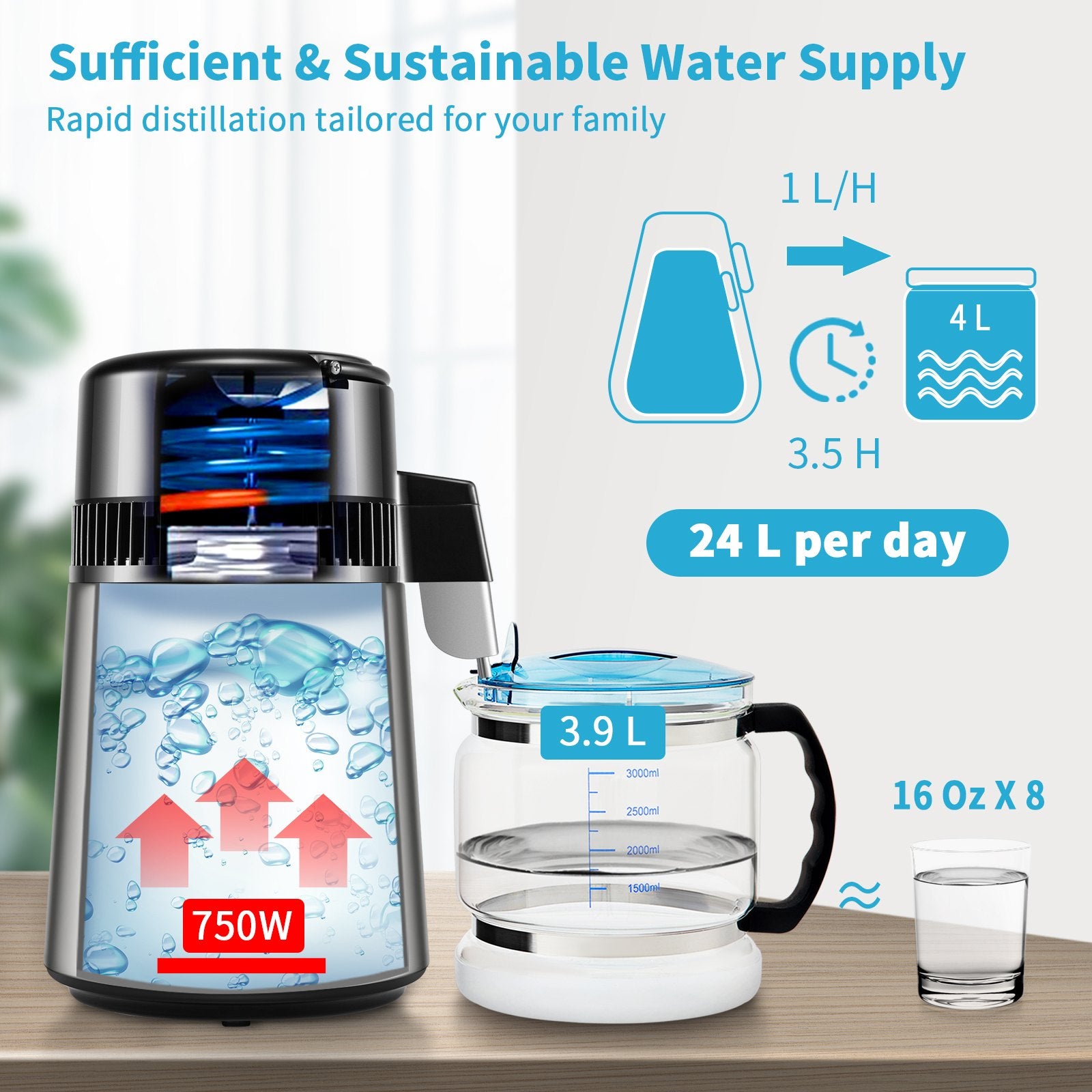 Fountain & Ponds Accessories: VEVOR 4L Water Distiller Distilled Water Maker 1 L/H w/ Timing Dual-Temp Silver