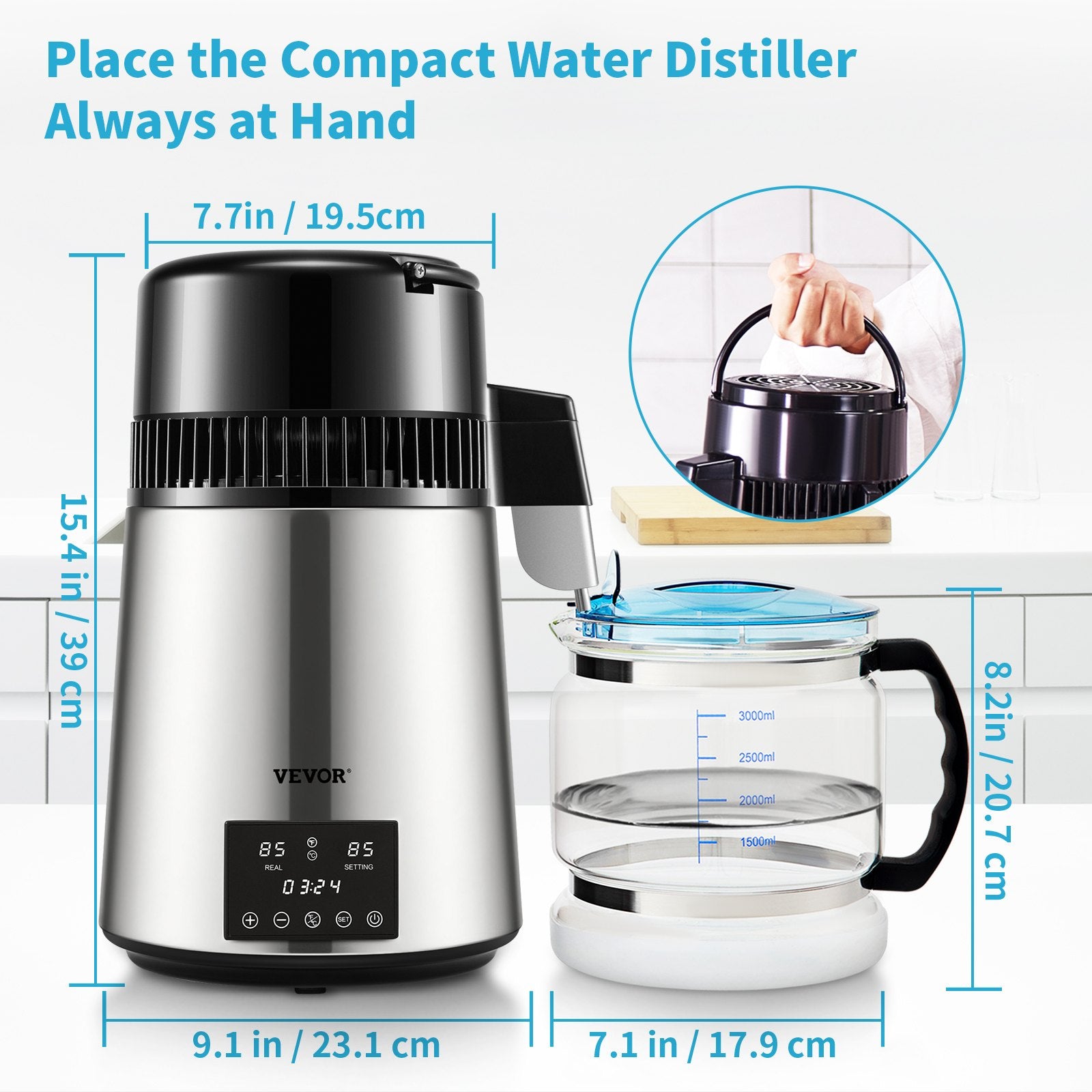 Fountain & Ponds Accessories: VEVOR 4L Water Distiller Distilled Water Maker 1 L/H w/ Timing Dual-Temp Silver