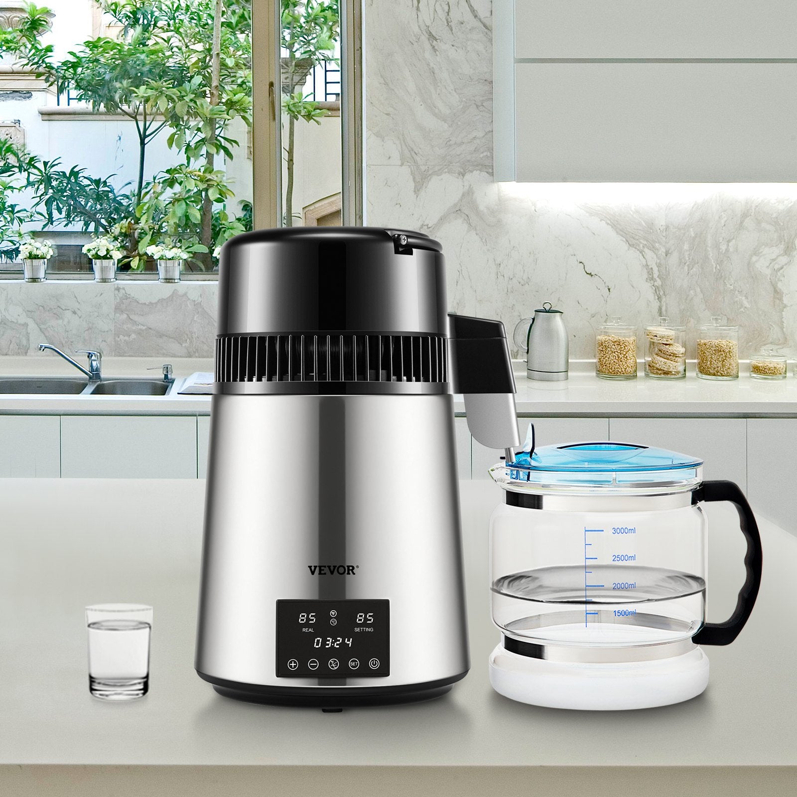Fountain & Ponds Accessories: VEVOR 4L Water Distiller Distilled Water Maker 1 L/H w/ Timing Dual-Temp Silver