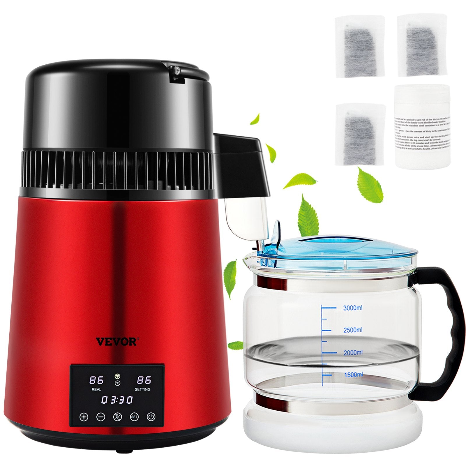 Fountain & Ponds Accessories: VEVOR 4L Water Distiller Distilled Water Maker 1 L/H w/ Timing Dual Temp Red