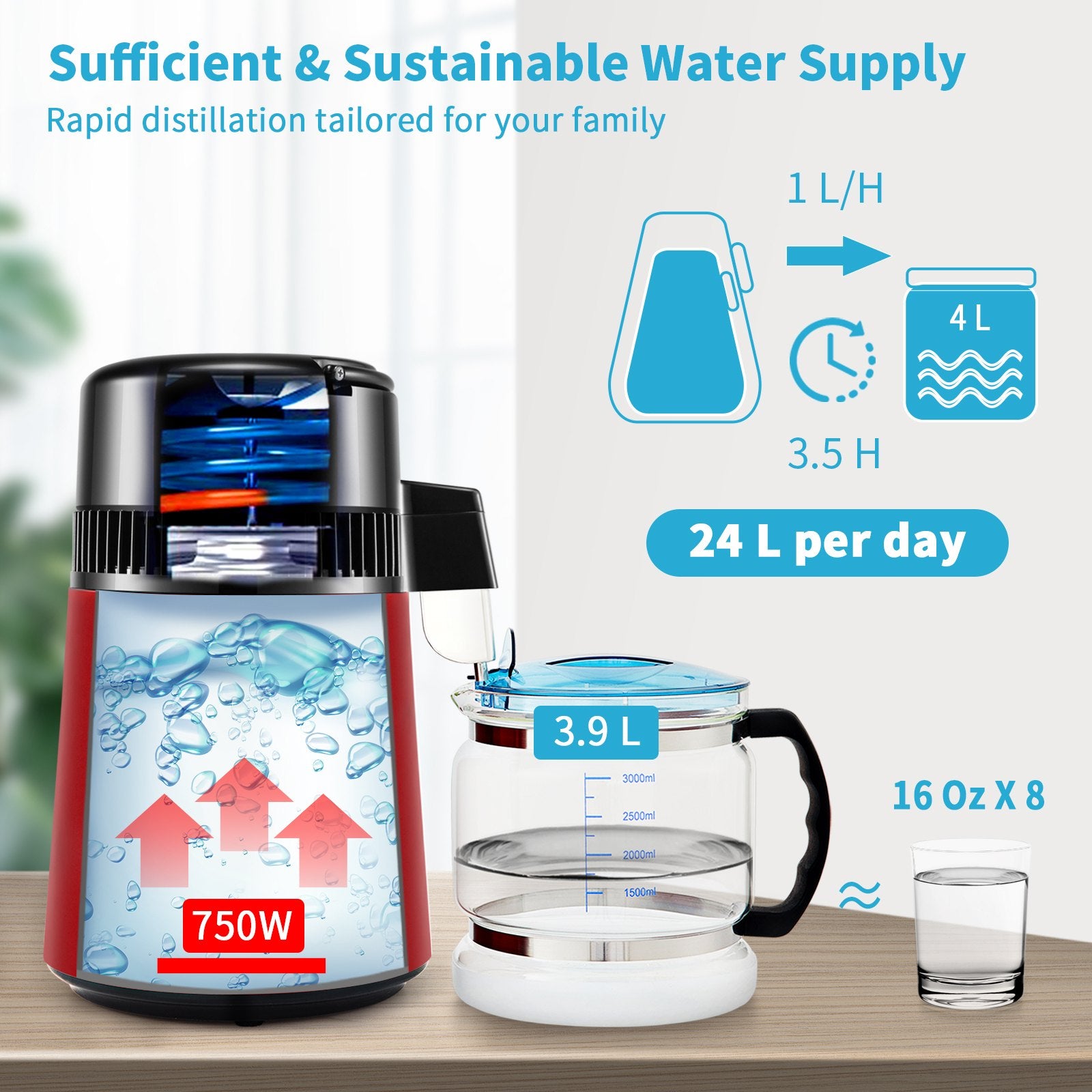 Fountain & Ponds Accessories: VEVOR 4L Water Distiller Distilled Water Maker 1 L/H w/ Timing Dual Temp Red