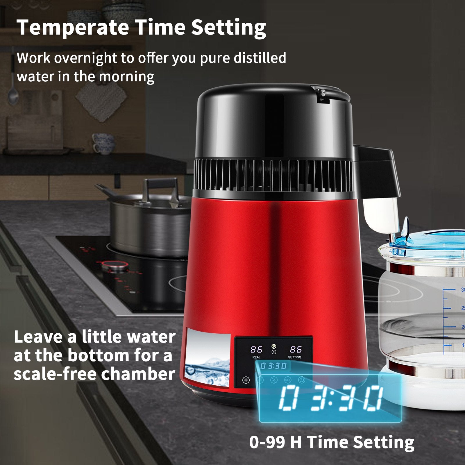 Fountain & Ponds Accessories: VEVOR 4L Water Distiller Distilled Water Maker 1 L/H w/ Timing Dual Temp Red