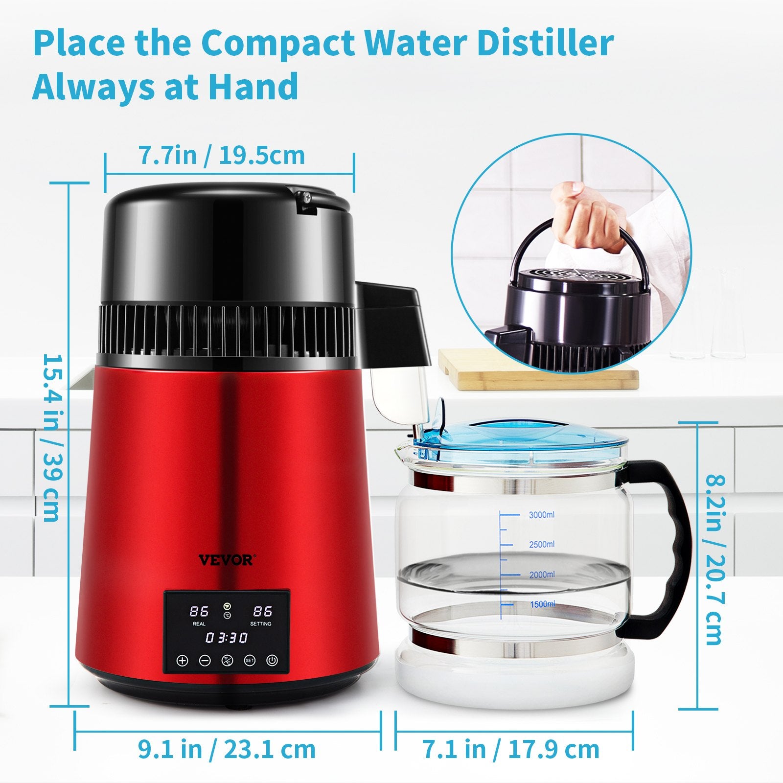 Fountain & Ponds Accessories: VEVOR 4L Water Distiller Distilled Water Maker 1 L/H w/ Timing Dual Temp Red
