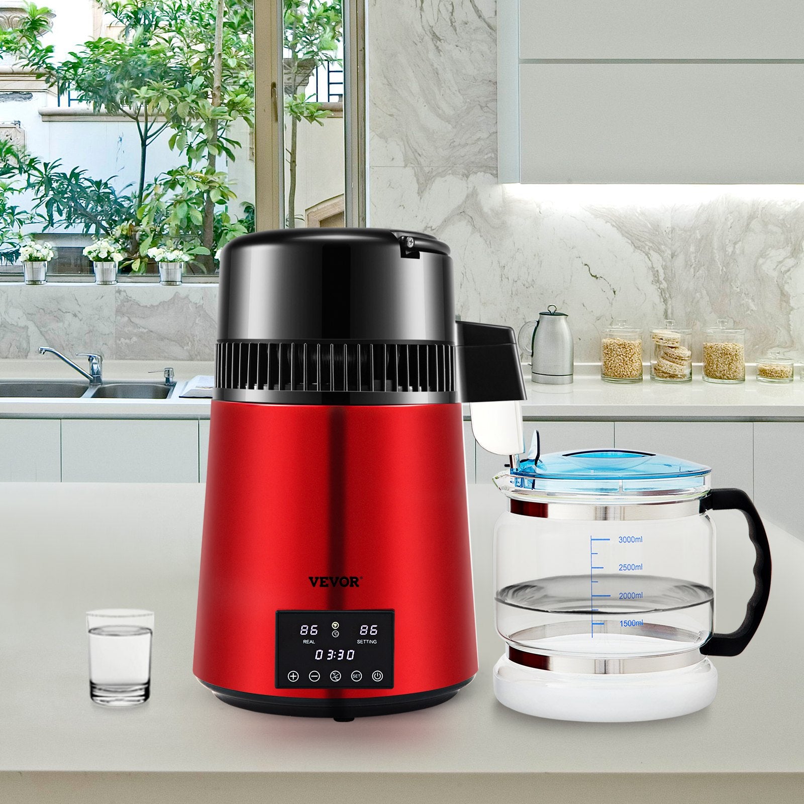 Fountain & Ponds Accessories: VEVOR 4L Water Distiller Distilled Water Maker 1 L/H w/ Timing Dual Temp Red